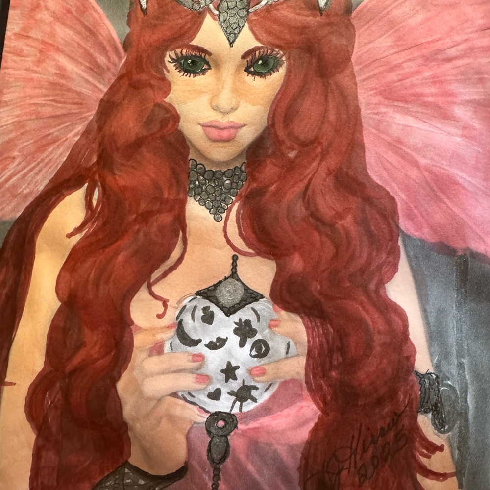 Fantasy Art Portrait with Red and Pink Accents